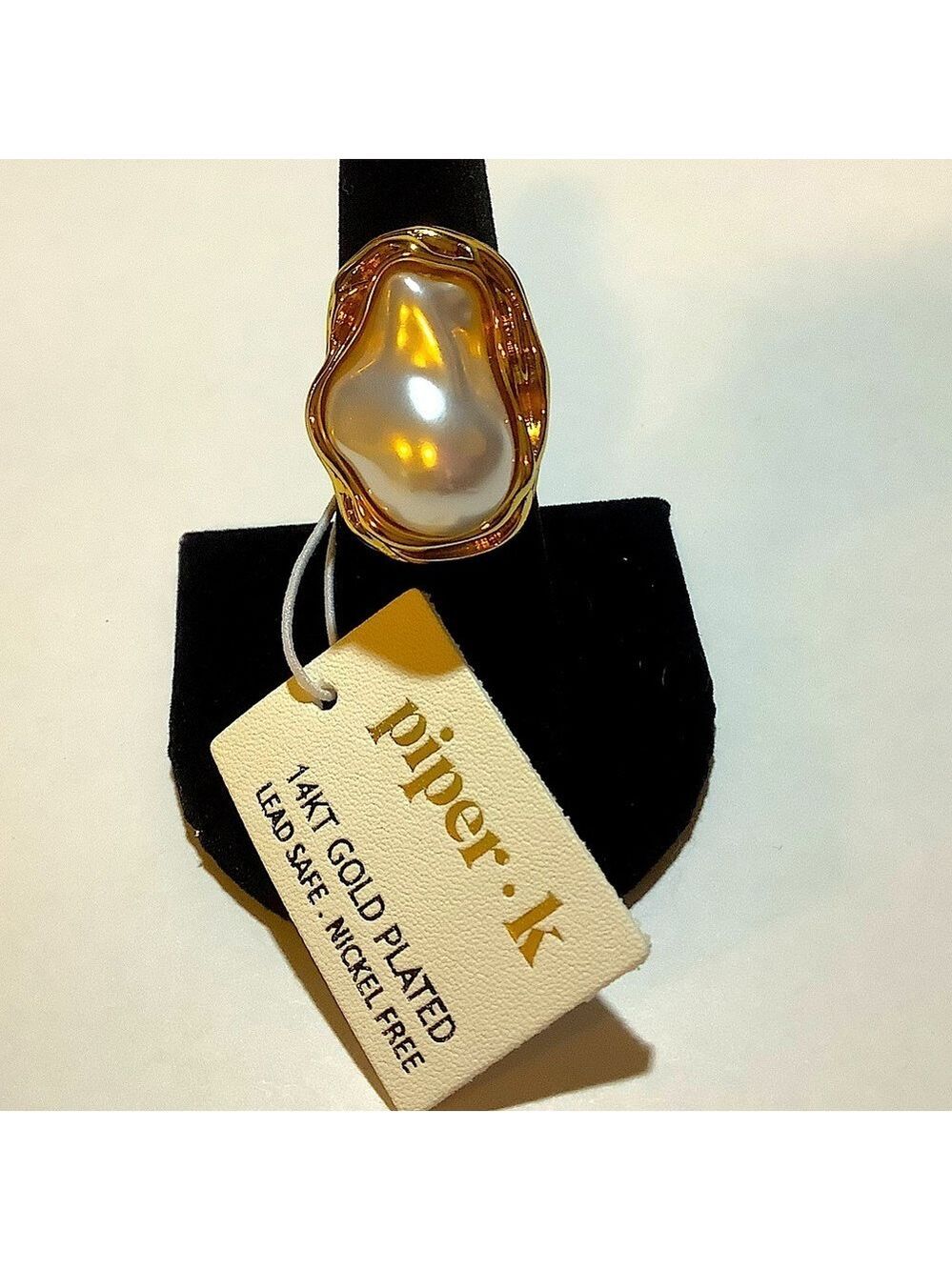 Baroque Pearl 14k Gold Plated Statement Cocktail Ring New